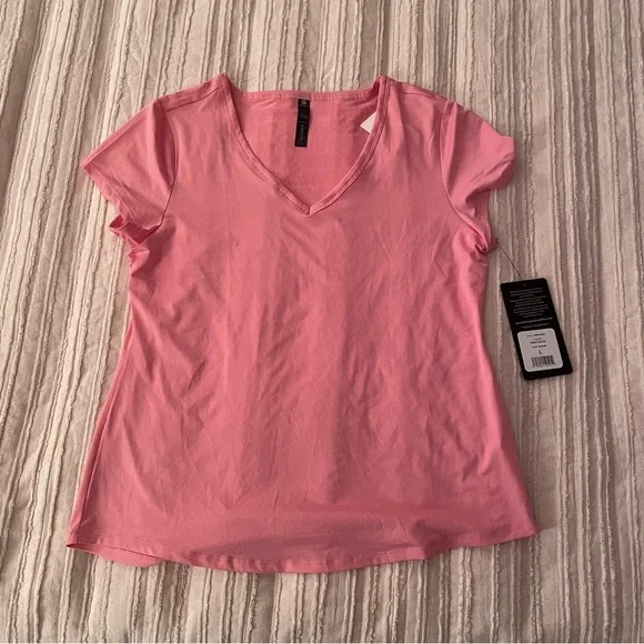 NWT Pink V Neck Workout Athletic Shirt - Picture 2 of 6